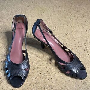Black Leather Kitten Heels French Style